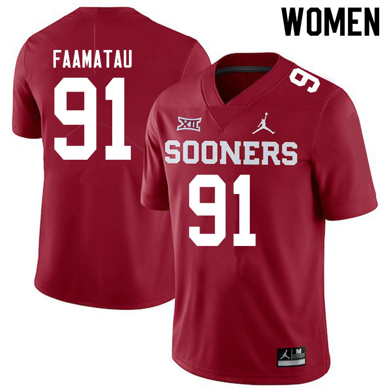 Women #91 Dillon Faamatau Oklahoma Sooners Jordan Brand College Football Jerseys Sale-Crimson